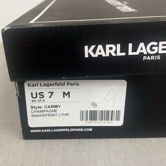 KARL LAGERRFELD CARMY CHAMPAGNE SNAKE-PRINT LEATHER 7 STILETTOS - Picture 11 of 11